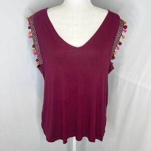 NWT a new day maroon Pom Pom sleeve t shirt size xl